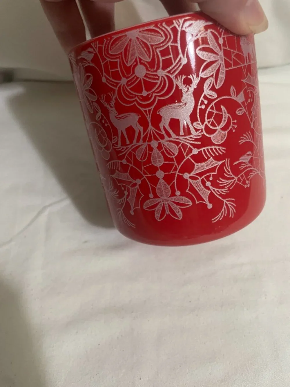 Starbucks 2022 Holiday Woodland Red Pink Ceramic Coffee Mug 14 oz Deer Fox